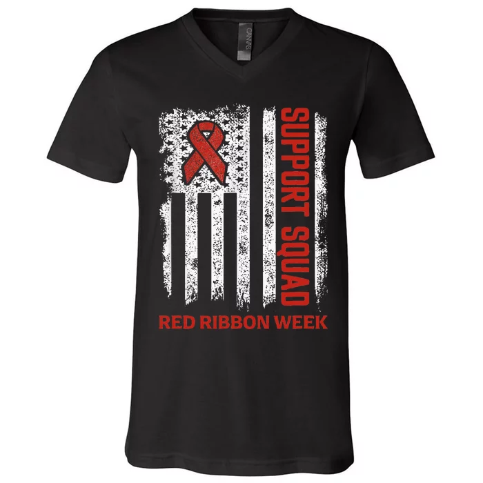 Red Ribbon Week American Flag Vintage Distressed V-Neck T-Shirt