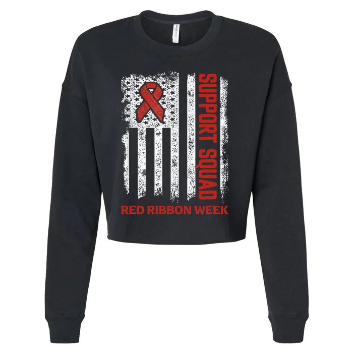 Red Ribbon Week American Flag Vintage Distressed Cropped Pullover Crew