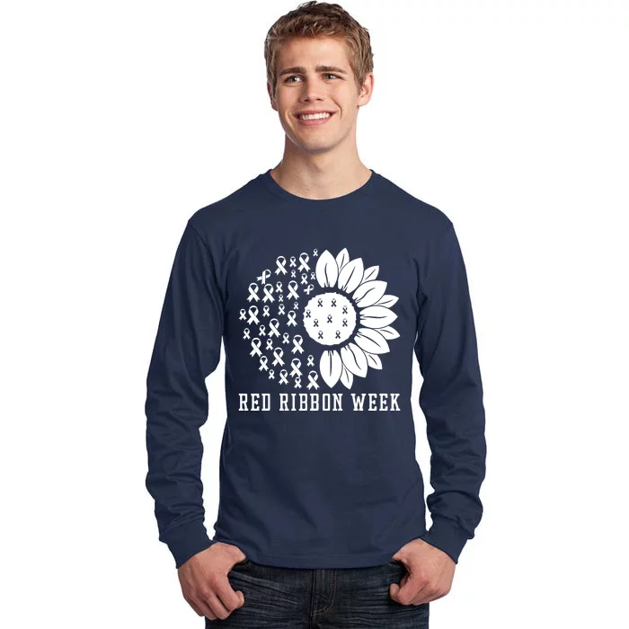 Red Ribbon Week Sunflower We Wear Red Ribbon Week Awareness Tall Long Sleeve T-Shirt