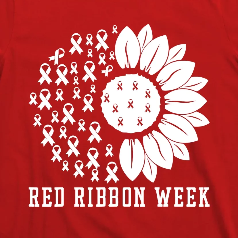 Red Ribbon Week Sunflower We Wear Red Ribbon Week Awareness T-Shirt