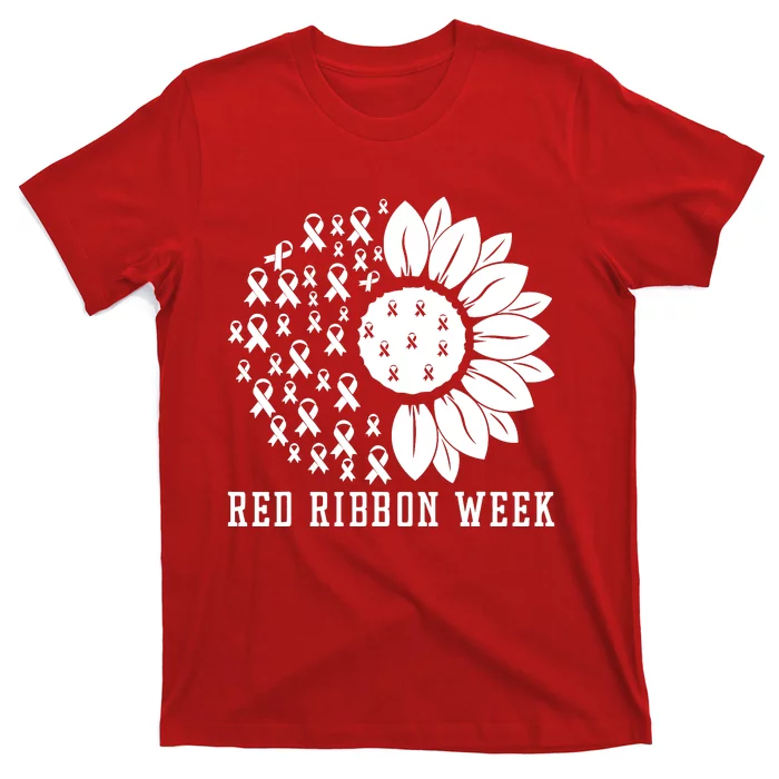 Red Ribbon Week Sunflower We Wear Red Ribbon Week Awareness T-Shirt