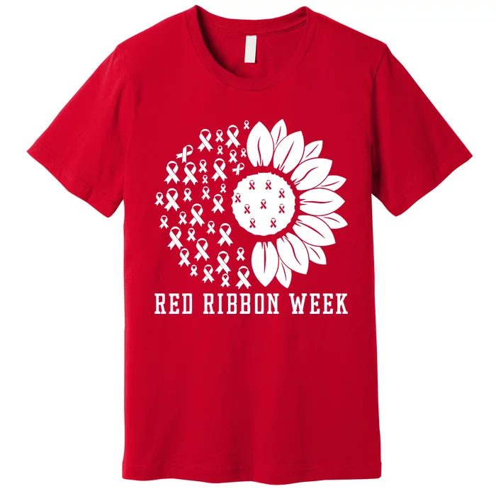 Red Ribbon Week Sunflower We Wear Red Ribbon Week Awareness Premium T-Shirt