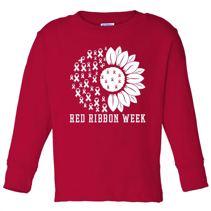 Red Ribbon Week Sunflower We Wear Red Ribbon Week Awareness Toddler Long Sleeve Shirt