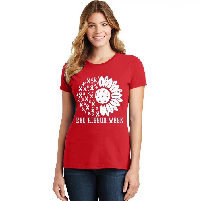 Red Ribbon Week Sunflower We Wear Red Ribbon Week Awareness Women's T-Shirt