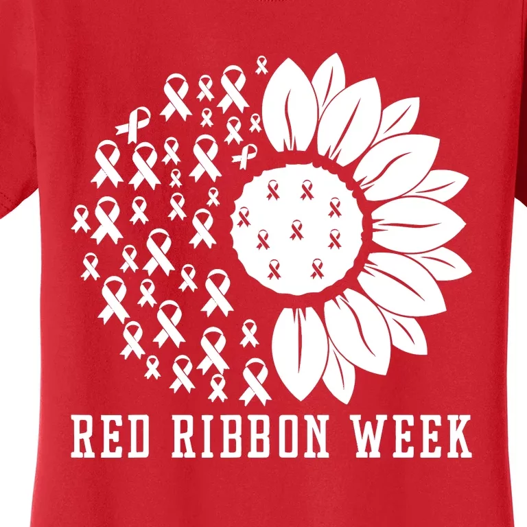 Red Ribbon Week Sunflower We Wear Red Ribbon Week Awareness Women's T-Shirt