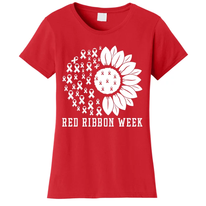 Red Ribbon Week Sunflower We Wear Red Ribbon Week Awareness Women's T-Shirt