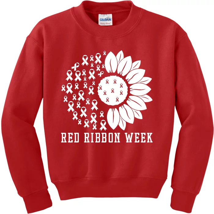 Red Ribbon Week Sunflower We Wear Red Ribbon Week Awareness Kids Sweatshirt