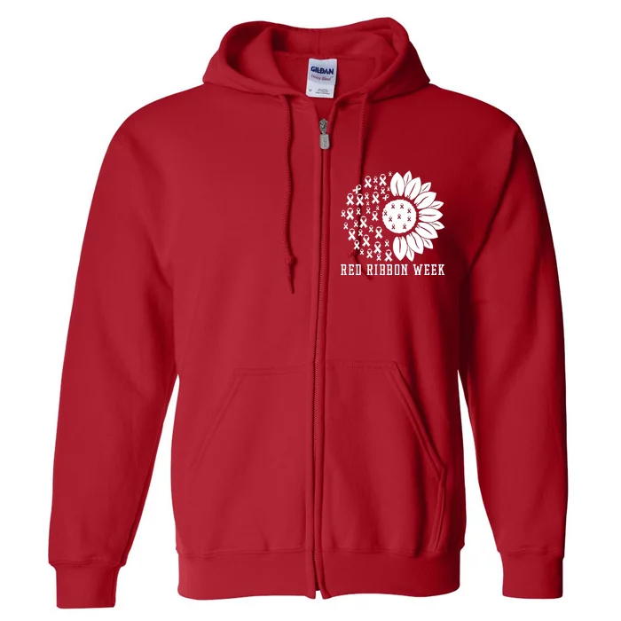 Red Ribbon Week Sunflower We Wear Red Ribbon Week Awareness Full Zip Hoodie