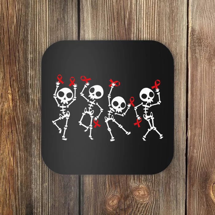 Red Ribbon week Awareness Skeleton Halloween Coaster