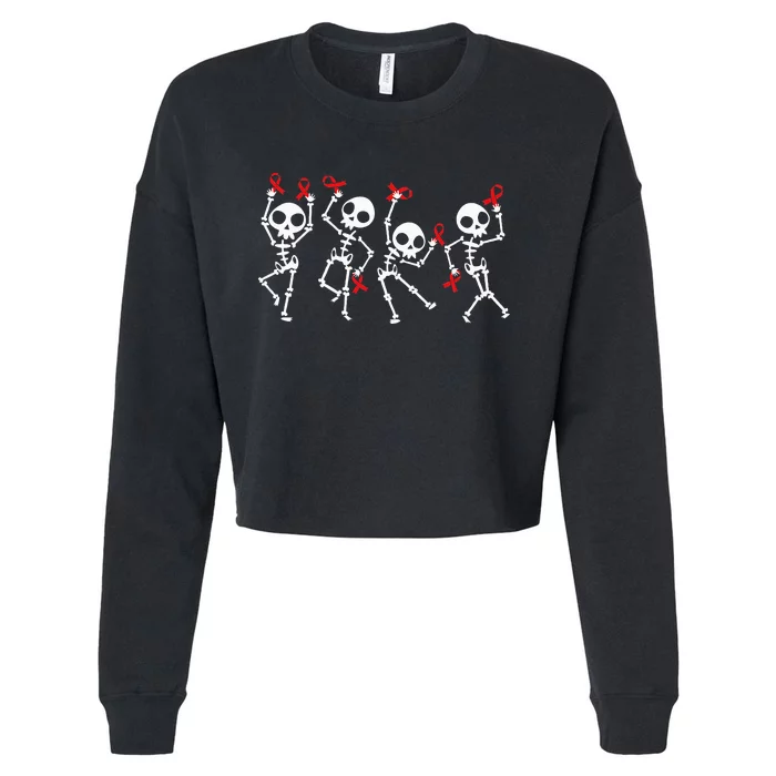 Red Ribbon week Awareness Skeleton Halloween Cropped Pullover Crew