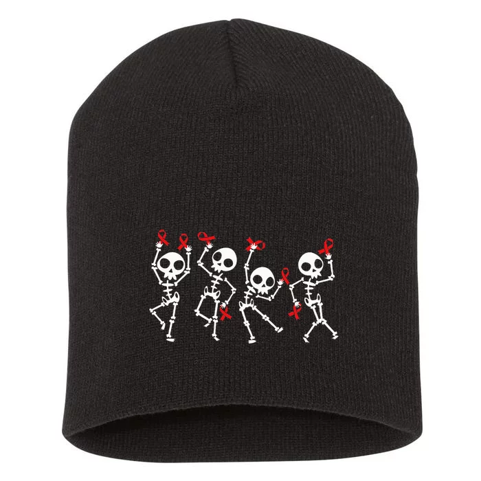 Red Ribbon week Awareness Skeleton Halloween Short Acrylic Beanie