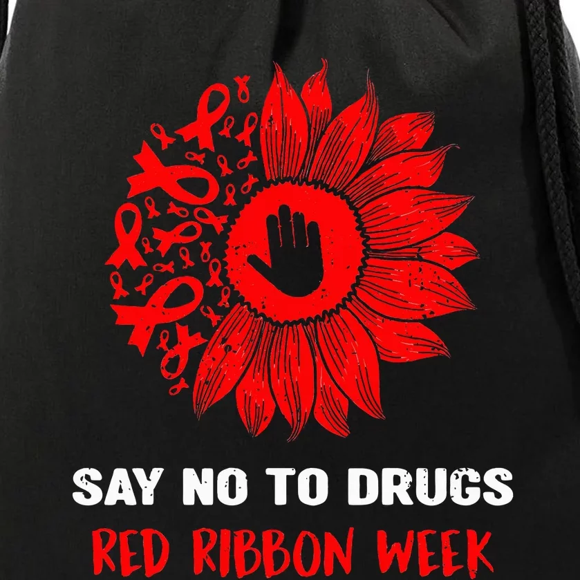 red ribbon week say no to drugs sunflower Drawstring Bag