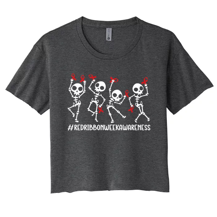 Red Ribbon week Awareness Skeleton Halloween Women's Crop Top Tee