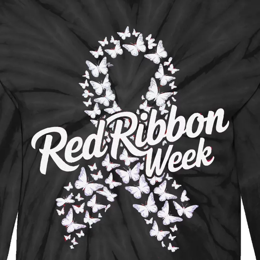 Red Ribbon Week 2024 Hope Love Support Red Ribbon Week Gift Tie-Dye Long Sleeve Shirt