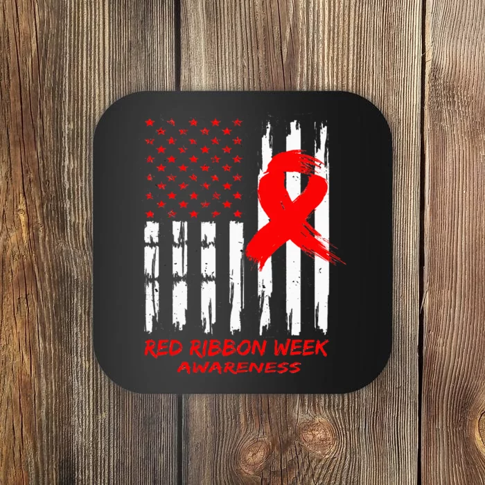 Red Ribbon Week Awareness American USA Flag Red Ribbon Week Coaster