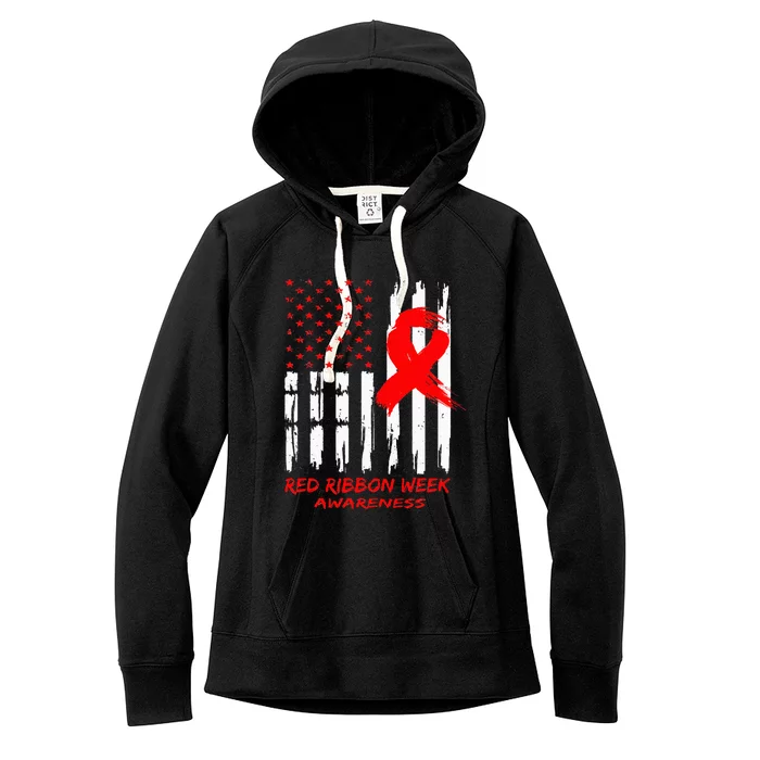 Red Ribbon Week Awareness American USA Flag Red Ribbon Week Women's Fleece Hoodie