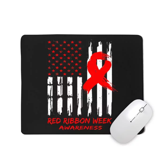 Red Ribbon Week Awareness American USA Flag Red Ribbon Week Mousepad