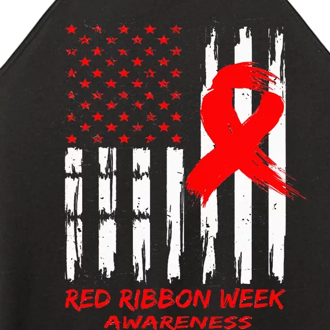 Red Ribbon Week Awareness American USA Flag Red Ribbon Week Women’s Perfect Tri Rocker Tank