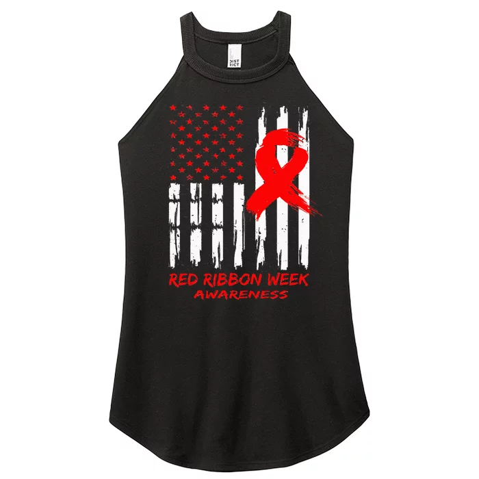 Red Ribbon Week Awareness American USA Flag Red Ribbon Week Women’s Perfect Tri Rocker Tank