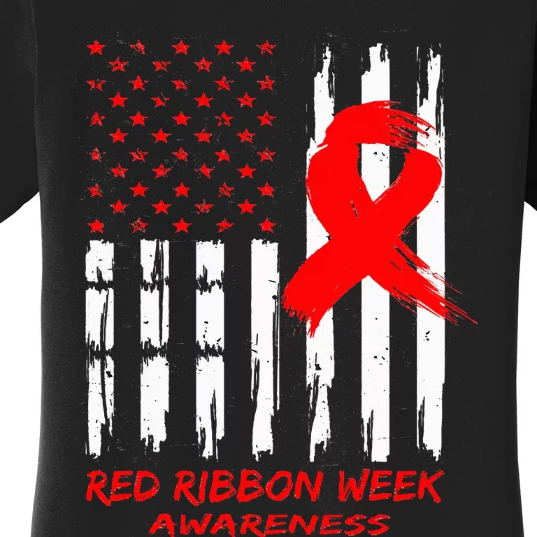 Red Ribbon Week Awareness American USA Flag Red Ribbon Week Women's T-Shirt