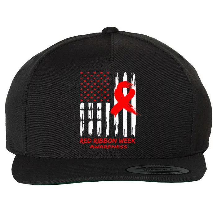 Red Ribbon Week Awareness American USA Flag Red Ribbon Week Wool Snapback Cap