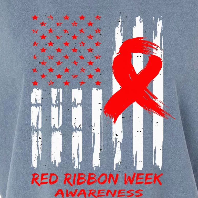 Red Ribbon Week Awareness American USA Flag Red Ribbon Week Garment-Dyed Women's Muscle Tee