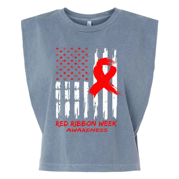 Red Ribbon Week Awareness American USA Flag Red Ribbon Week Garment-Dyed Women's Muscle Tee