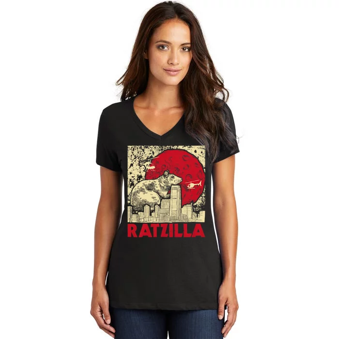 Ratzilla Rat Whisperer Rodent Lover Rat Lover Women's V-Neck T-Shirt