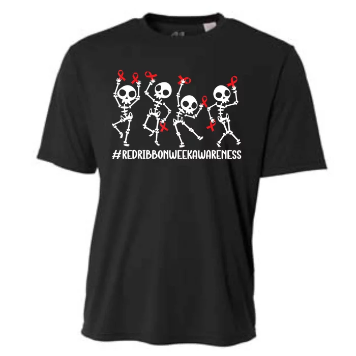 Red Ribbon Week Awareness Skeleton Halloween Cooling Performance Crew T-Shirt