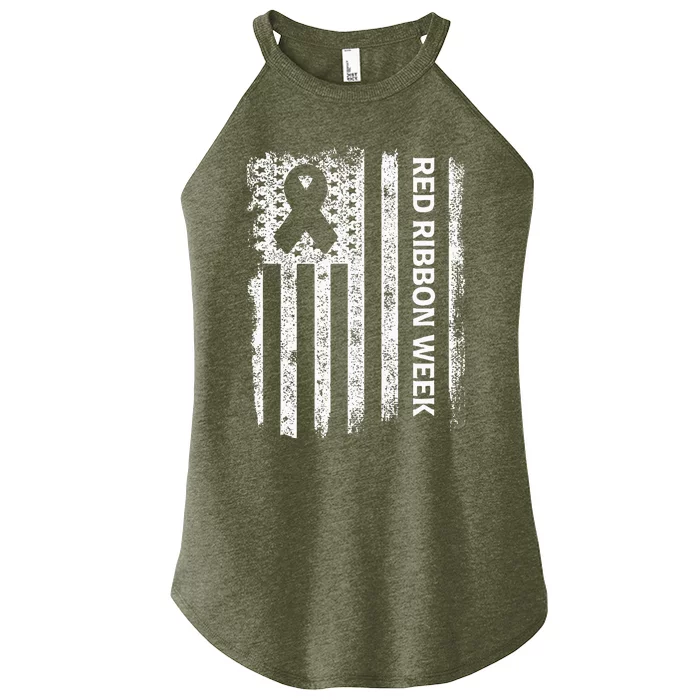 Red Ribbon Week Awareness American Flag Vintage Distressed Women’s Perfect Tri Rocker Tank