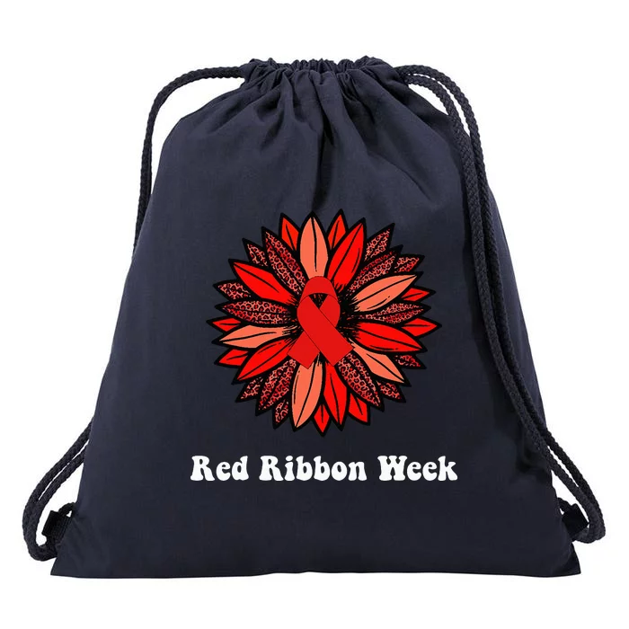 Red Ribbon Week Red Ribbon Sunflower Red Ribbon Week Drawstring Bag