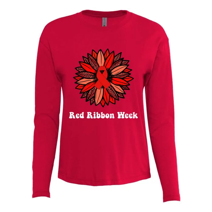 Red Ribbon Week Red Ribbon Sunflower Red Ribbon Week Womens Cotton Relaxed Long Sleeve T-Shirt