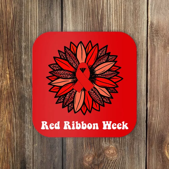 Red Ribbon Week Red Ribbon Sunflower Red Ribbon Week Coaster