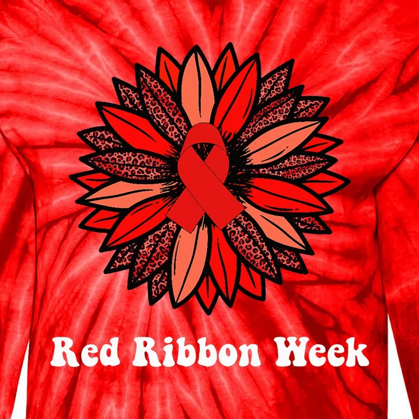 Red Ribbon Week Red Ribbon Sunflower Red Ribbon Week Tie-Dye Long Sleeve Shirt