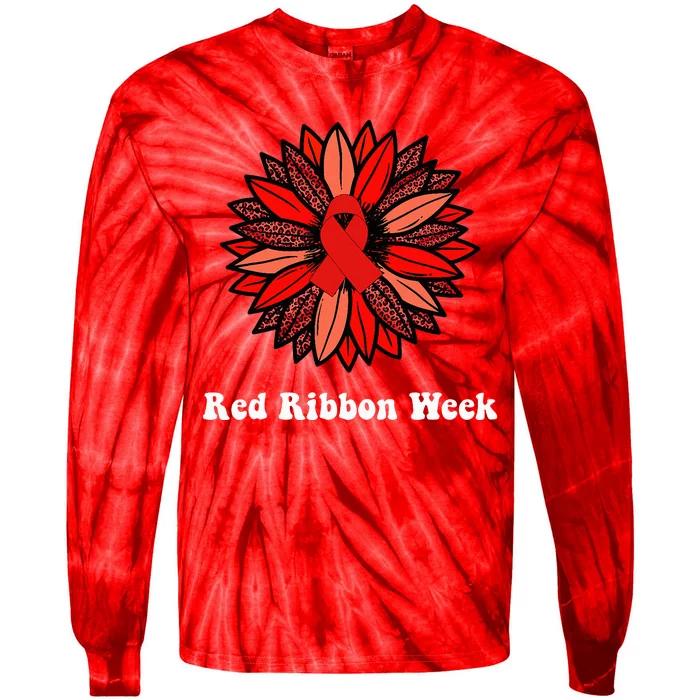 Red Ribbon Week Red Ribbon Sunflower Red Ribbon Week Tie-Dye Long Sleeve Shirt