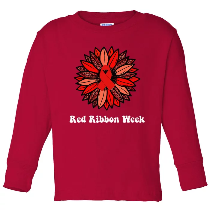 Red Ribbon Week Red Ribbon Sunflower Red Ribbon Week Toddler Long Sleeve Shirt