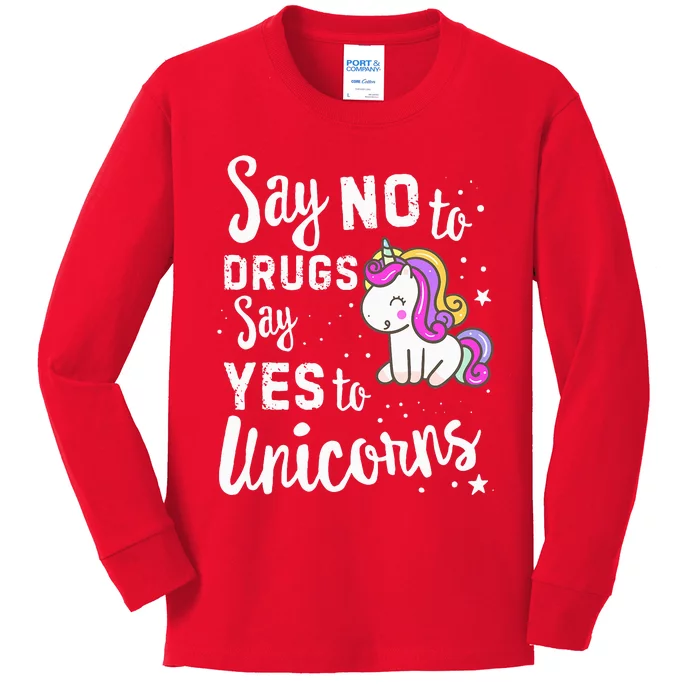 Red Ribbon Week Say No To Say Yes To Unicorns Unicorn Kids Long Sleeve Shirt