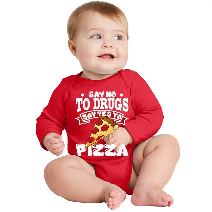 Red Ribbon Week Say No To Drugs Say Yes To Pizza Baby Long Sleeve Bodysuit