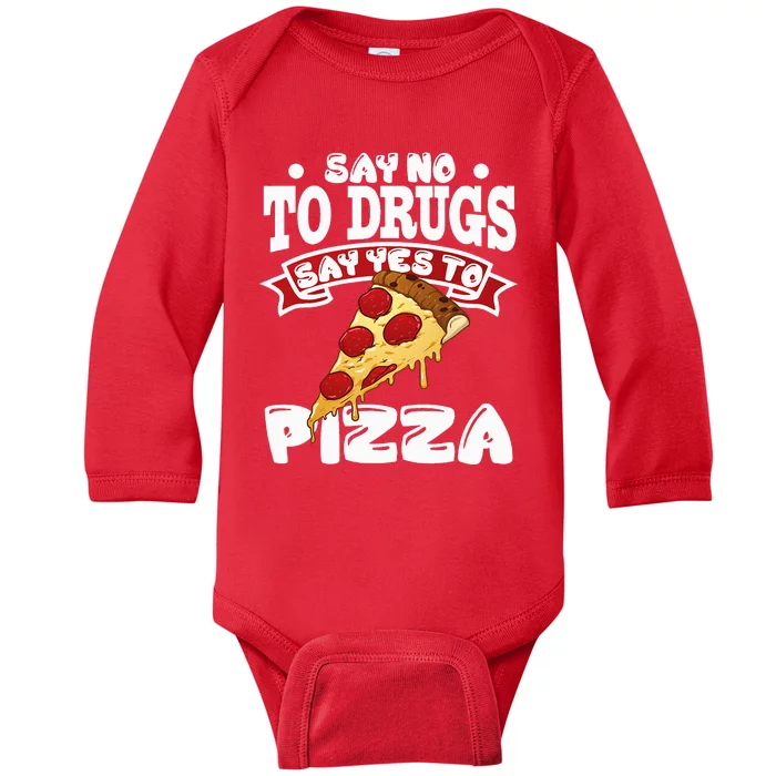 Red Ribbon Week Say No To Drugs Say Yes To Pizza Baby Long Sleeve Bodysuit