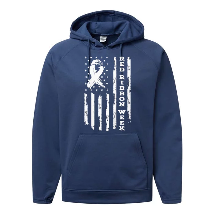 Red Ribbon Week American Flag Red Ribbon Week Performance Fleece Hoodie