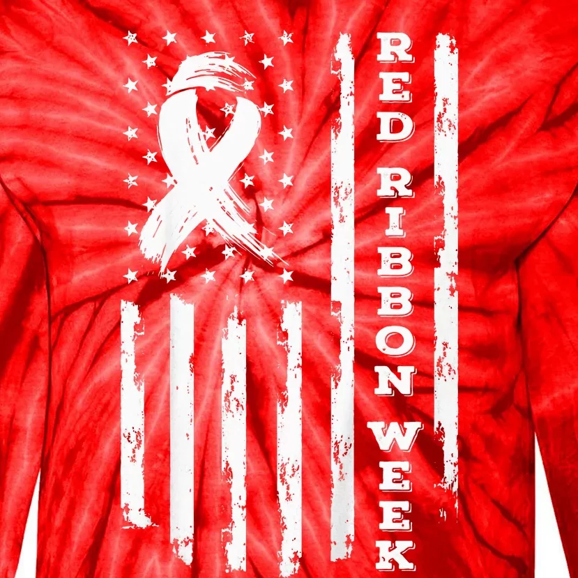 Red Ribbon Week American Flag Red Ribbon Week Tie-Dye Long Sleeve Shirt