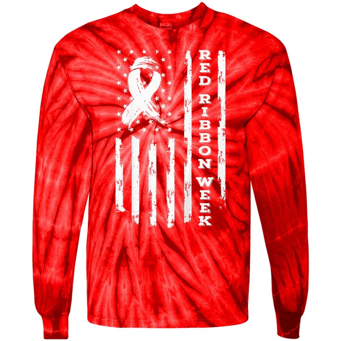 Red Ribbon Week American Flag Red Ribbon Week Tie-Dye Long Sleeve Shirt