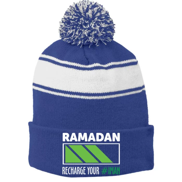 Ramadan Recharge Your I Fasting Muslim Ramadan Kareem Funny Gift Stripe Pom Pom Beanie