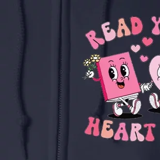 Retro Read Your Heart Out ValentineS Day Teacher Book Lover Full Zip Hoodie