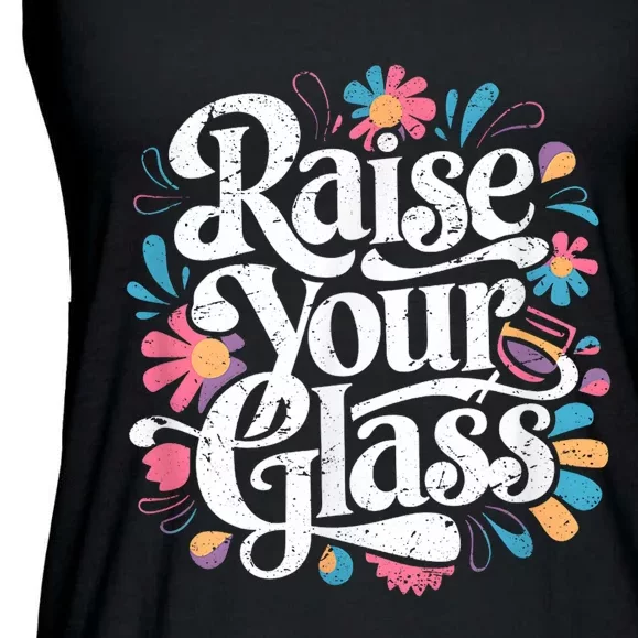 Retro Raise Your Glass Party Cheers Ladies Essential Flowy Tank