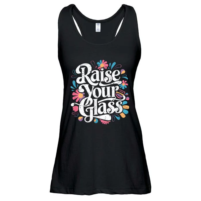 Retro Raise Your Glass Party Cheers Ladies Essential Flowy Tank