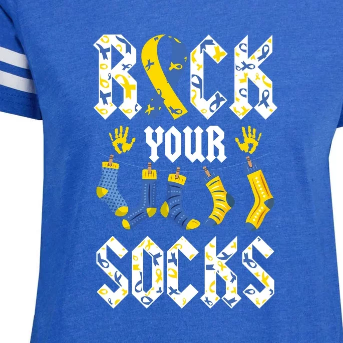 Ribbon Rock Your Socks Gift For Down Syndrome Awareness Enza Ladies Jersey Football T-Shirt