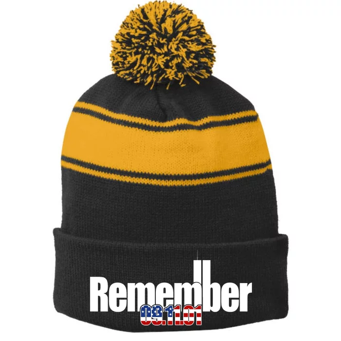 Remember September 11th 09.11.01 Stripe Pom Pom Beanie