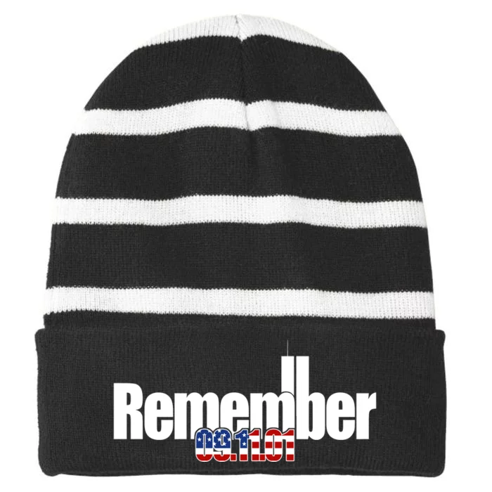 Remember September 11th 09.11.01 Striped Beanie with Solid Band