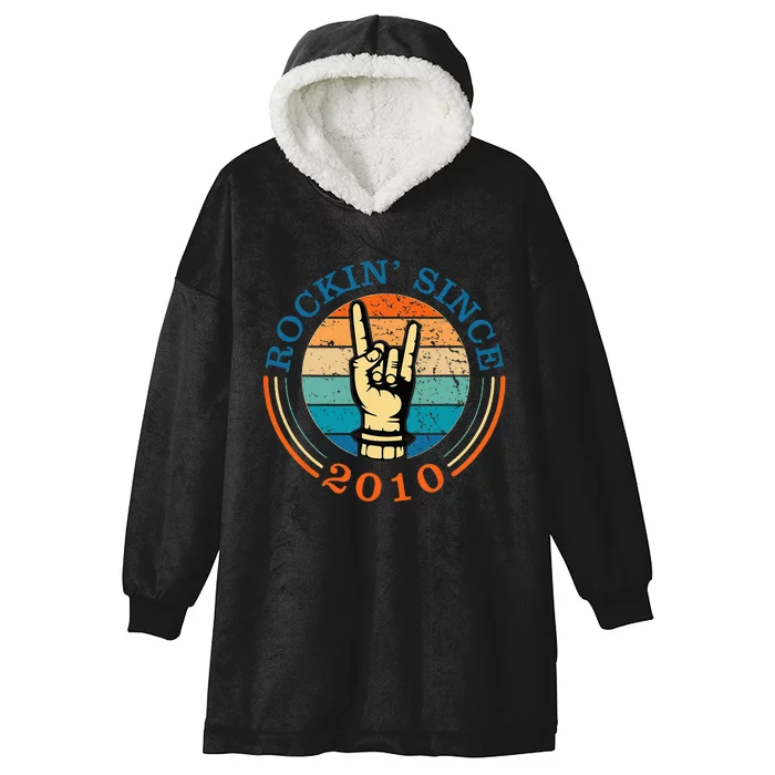 Rockin Since 2010 For Classic Rock Music Hooded Wearable Blanket